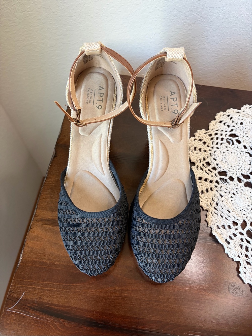 APT. 9 Black Woven Ankle-Strap Wedges
